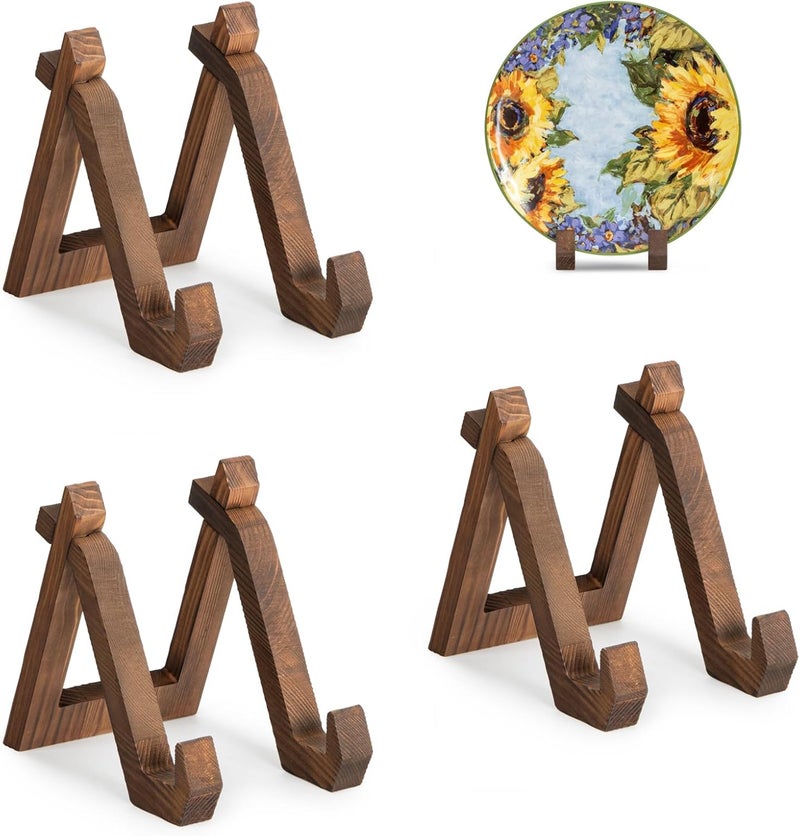 ANBOXIT Plate Display Stand, 3 Pack 6 Inch Plate Holder for Displaying, Decorative Picture Frame Dish Photo Plaque Platter Wood Stand - Image 1